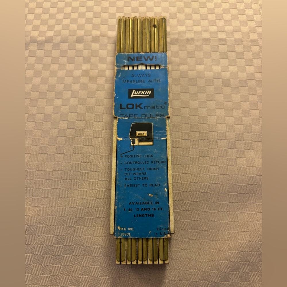 Vintage Lufkin LOCmatic Tape Ruler Wooden Pkg No 89804